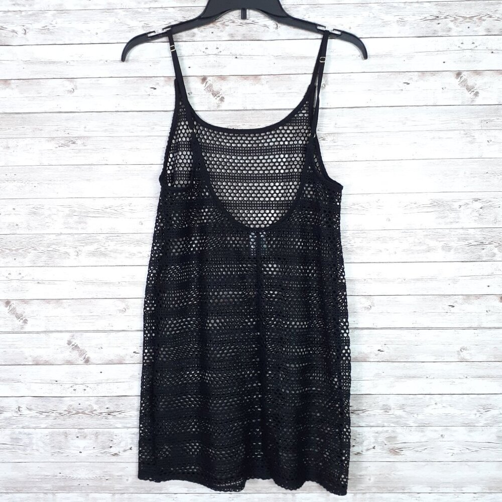 Wild Fable Womens Mesh Dress Swim Cover M Black Adj Strap Festival Goth 372A - Picture 2 of 2